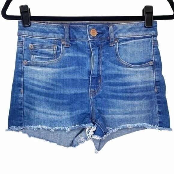 American Eagle Super Stretch X Super Hi-Rise Shortie Medium Wash 4 - Picture 1 of 7